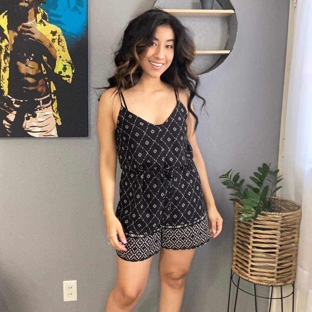 Cotton on black tribal print spaghetti strap romper size S